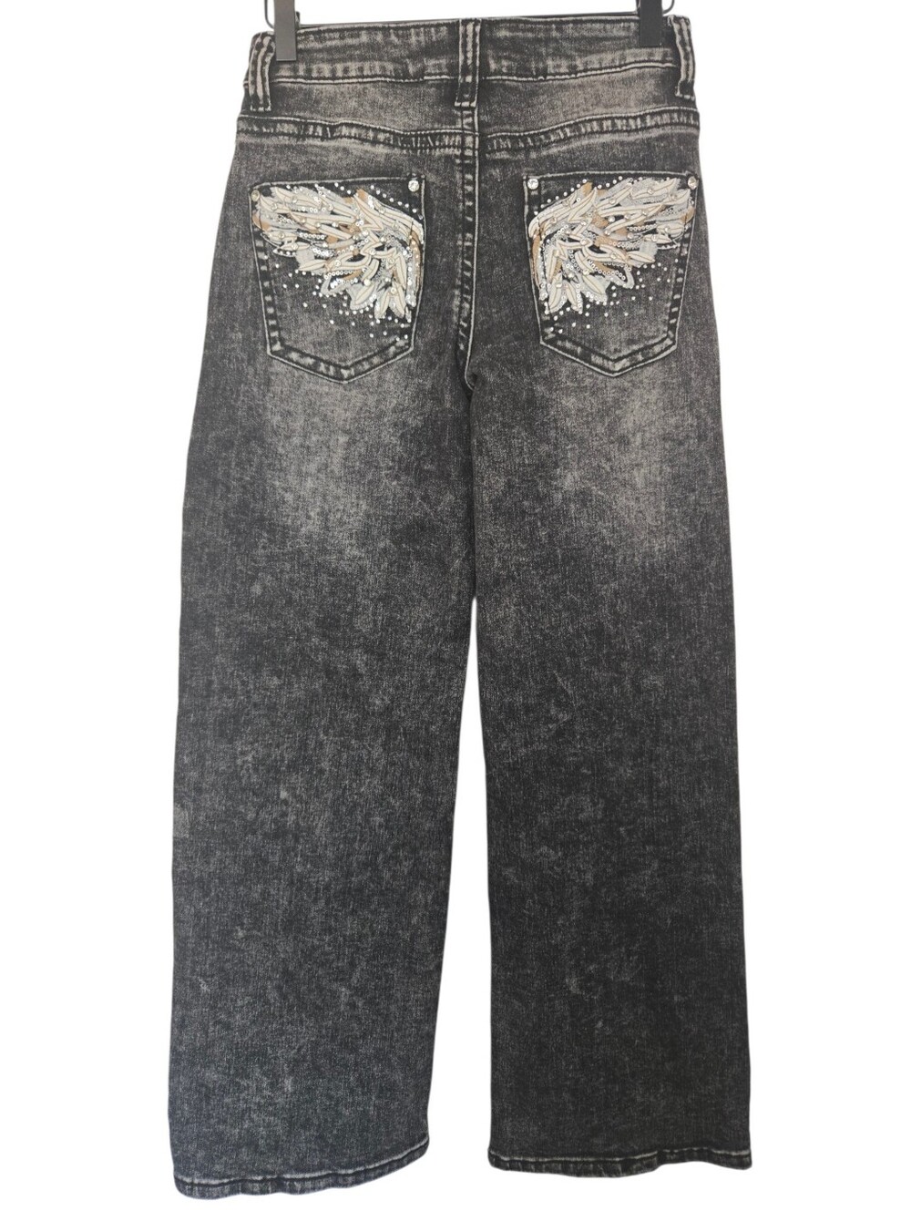 Telepatía Acid Wash Wide Leg Jeans US 7 | Rhinestone Angel Wing - Picture 5 of 7